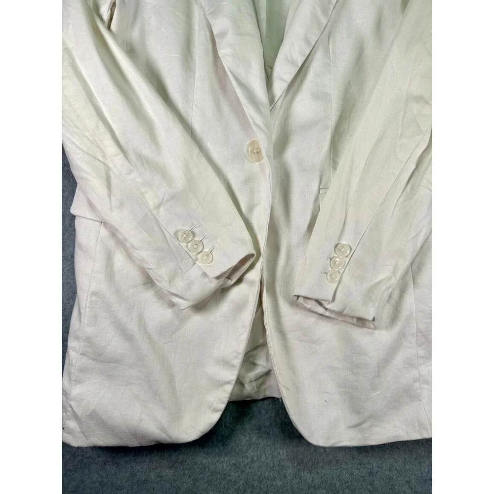 Banana Republic Blazer Jacket Womens 4 Petite White Linen Cotton Single Breasted